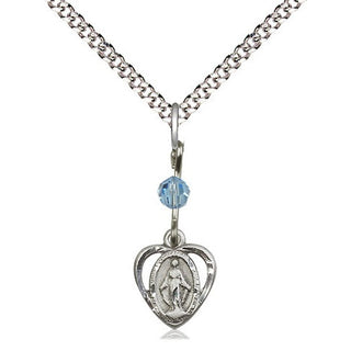 Sterling Silver Miraculous Medal with an Aqua bead Religious and Catholic Jewelry