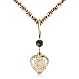 14kt Gold Filled Miraculous Medal with Black bead Religious and Catholic Jewelry