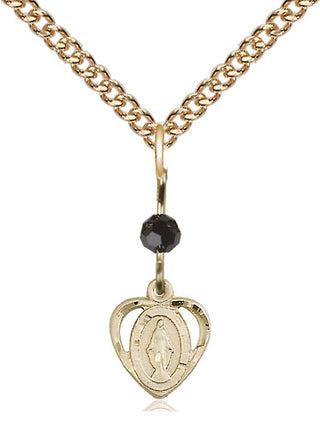 14kt Gold Miraculous Medal with a Black bead