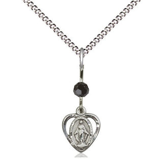 Sterling Silver Miraculous Medal with Black bead Religious and Catholic Jewelry