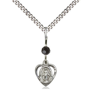 Sterling Silver Miraculous Medal with Black bead Religious and Catholic Jewelry