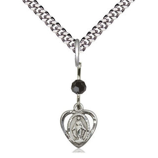 Sterling Silver Miraculous Medal with Black bead Religious and Catholic Jewelry