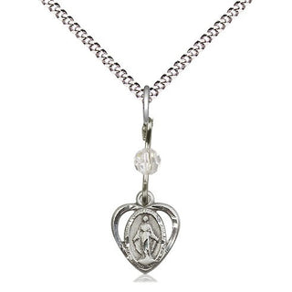 Pewter Miraculous Medal with Crystal bead Religious and Catholic Jewelry