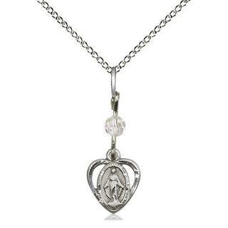 Sterling Silver Miraculous Medal with Crystal bead Religious and Catholic Jewelry