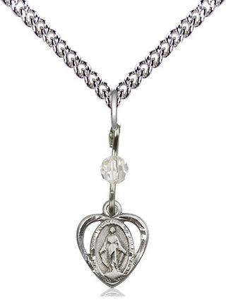 Sterling Silver Miraculous Medal with Crystal bead Religious and Catholic Jewelry
