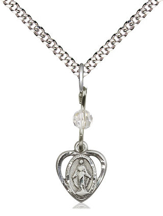 Sterling Silver Miraculous Medal with Crystal bead Religious and Catholic Jewelry