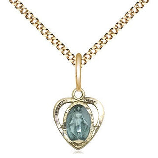 14kt Gold Filled Miraculous Heart w/Epoxy Medal Religious and Catholic Jewelry
