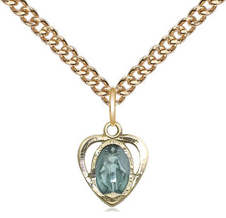 14kt Gold Filled Miraculous Heart w/Epoxy Medal Religious and Catholic Jewelry