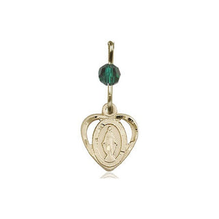 14kt Gold Filled Miraculous Medal with a Emerald bead