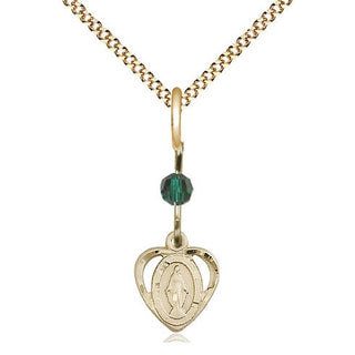 14kt Gold Filled Miraculous Medal with Emerald bead Religious and Catholic Jewelry