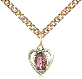 14kt Gold Filled Miraculous Heart w/Epoxy Medal Religious and Catholic Jewelry