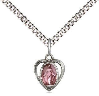 Pewter Miraculous Heart w/Epoxy Medal Religious and Catholic Jewelry