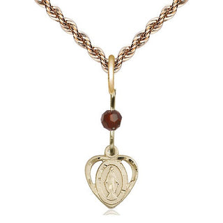 14kt Gold Miraculous Medal with a Garnet bead