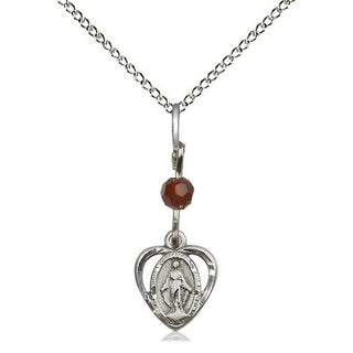 Sterling Silver Miraculous Medal with Garnet bead Religious and Catholic Jewelry