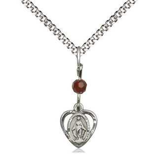 Sterling Silver Miraculous Medal with Garnet bead Religious and Catholic Jewelry