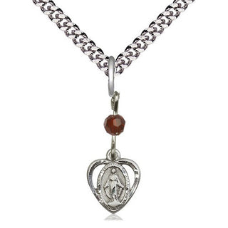 Sterling Silver Miraculous Medal with Garnet bead Religious and Catholic Jewelry