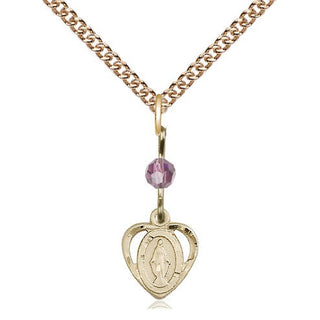 14kt Gold Filled Miraculous Medal with Light Amethyst bead Religious and Catholic Jewelry