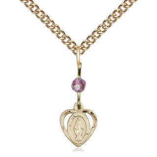 14kt Gold Filled Miraculous Medal with Light Amethyst bead Religious and Catholic Jewelry