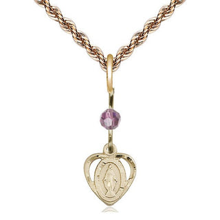 14kt Gold Filled Miraculous Medal with Light Amethyst bead Religious and Catholic Jewelry