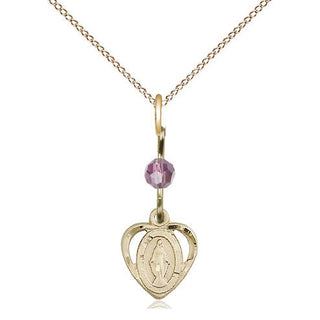 14kt Gold Miraculous Medal with a Light Amethyst bead