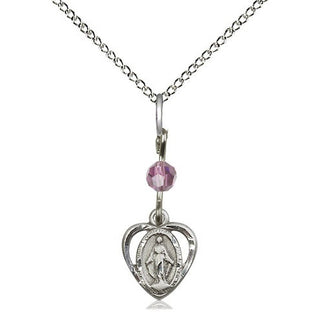 Sterling Silver Miraculous Medal with Light Amethyst bead Religious and Catholic Jewelry