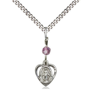 Sterling Silver Miraculous Medal with Light Amethyst bead Religious and Catholic Jewelry