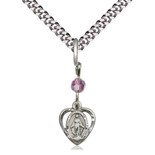 Sterling Silver Miraculous Medal with Light Amethyst bead Religious and Catholic Jewelry