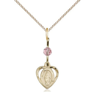 14kt Gold Filled Miraculous Medal with Light Rose bead Religious and Catholic Jewelry