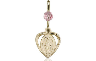 14kt Gold Miraculous Medal with a Light Rose bead