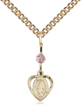 14kt Gold Miraculous Medal with a Light Rose bead