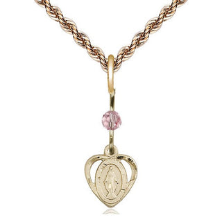 14kt Gold Miraculous Medal with a Light Rose bead