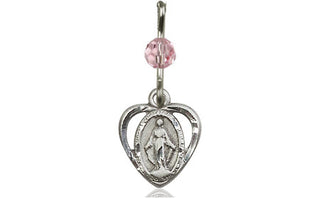 Pewter Miraculous Medal with a Light Rose bead