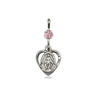 Sterling Silver Miraculous Medal with a Light Rose bead