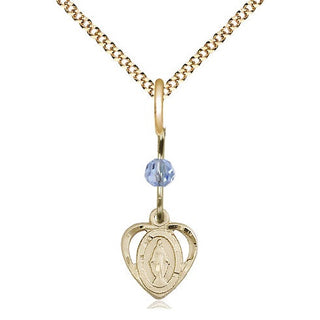 14kt Gold Filled Miraculous Medal with Light Sapphire bead Religious and Catholic Jewelry