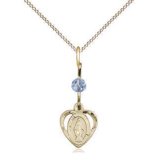 14kt Gold Miraculous Medal with a Light Sapphire bead
