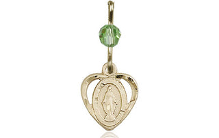 14kt Gold Filled Miraculous Medal with a Peridot bead