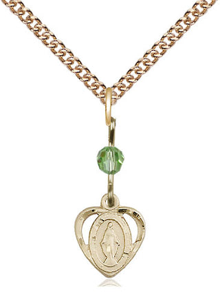 14kt Gold Filled Miraculous Medal with Peridot bead Religious and Catholic Jewelry