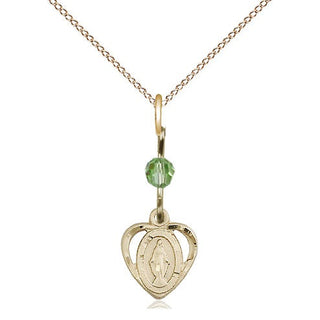 14kt Gold Miraculous Medal with a Peridot bead