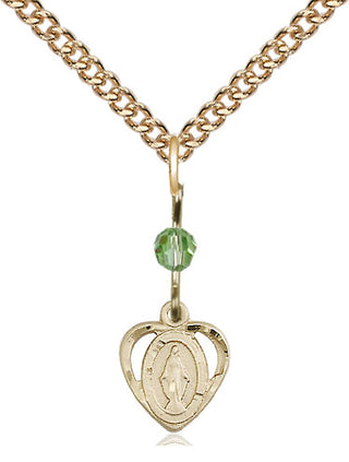 14kt Gold Miraculous Medal with a Peridot bead