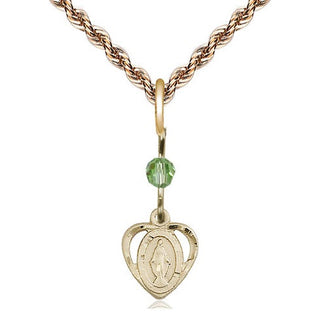 14kt Gold Miraculous Medal with a Peridot bead