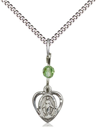 Pewter Miraculous Medal with Peridot bead Religious and Catholic Jewelry