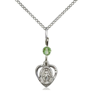 Sterling Silver Miraculous Medal with Peridot bead Religious and Catholic Jewelry