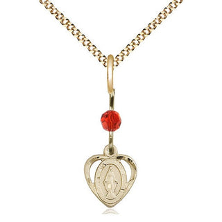 14kt Gold Filled Miraculous Medal with Ruby bead Religious and Catholic Jewelry