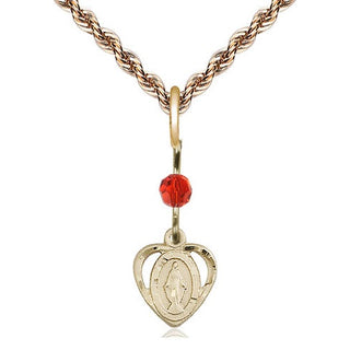 14kt Gold Filled Miraculous Medal with Ruby bead Religious and Catholic Jewelry