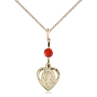 14kt Gold Miraculous Medal with a Ruby bead