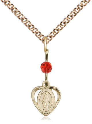 14kt Gold Miraculous Medal with a Ruby bead
