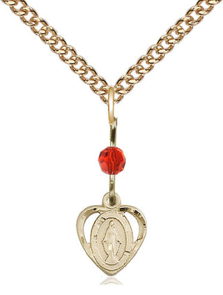 14kt Gold Miraculous Medal with a Ruby bead