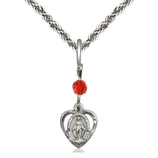 Sterling Silver Miraculous Medal with Ruby bead Religious and Catholic Jewelry