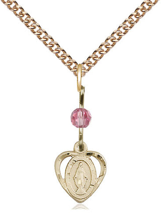 14kt Gold Filled Miraculous Medal with Rose bead Religious and Catholic Jewelry