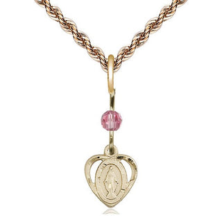 14kt Gold Filled Miraculous Medal with Rose bead Religious and Catholic Jewelry